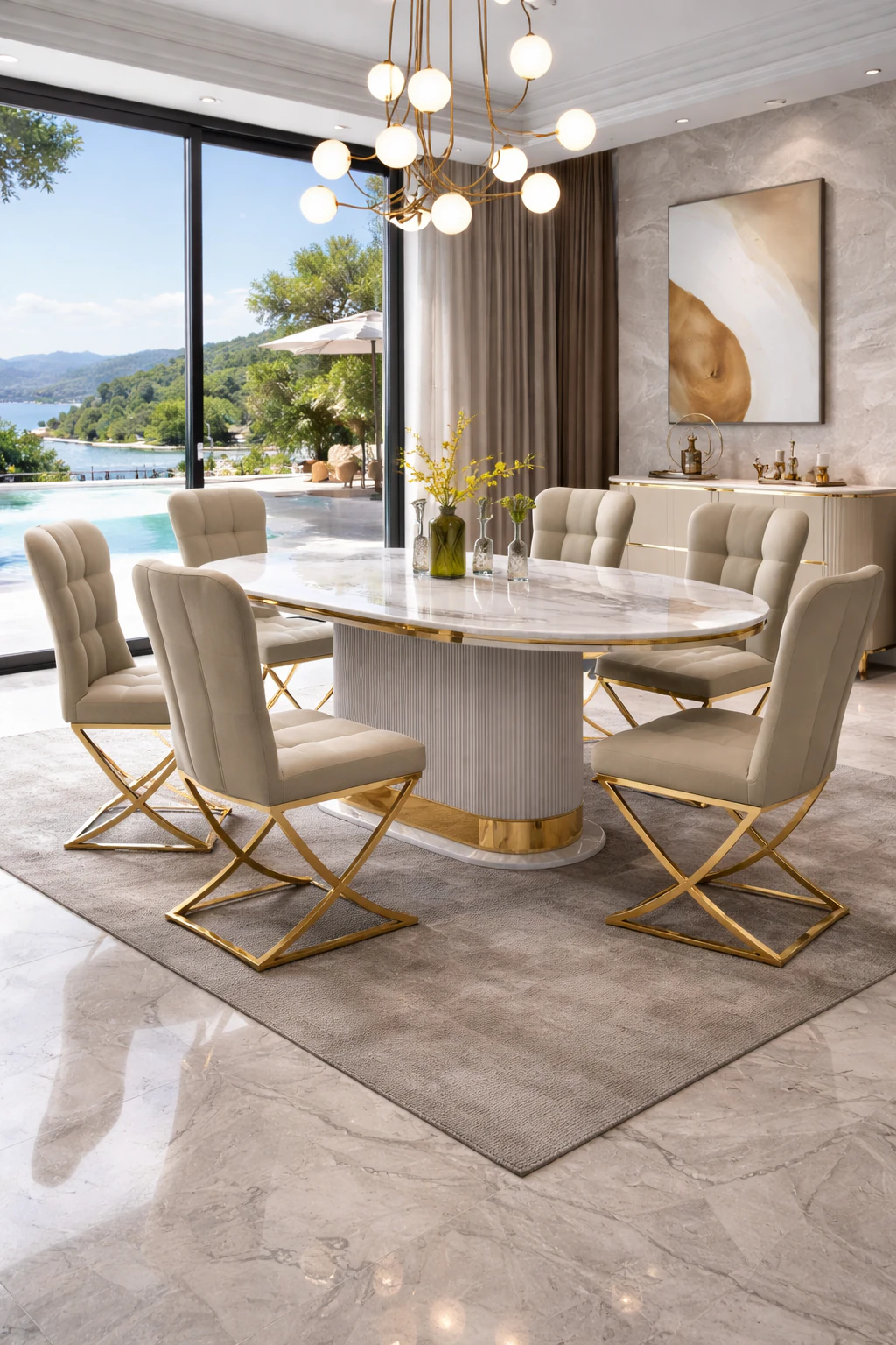 Table à manger 6places 160X90CM gris C606(1+6)