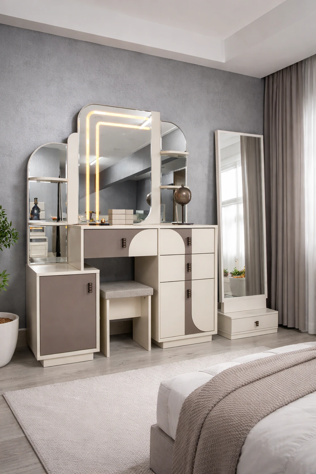CHAMBRE A COUCHER AMOIRE 8BATTANTS 7PIECES VIP NOVA BEIGE