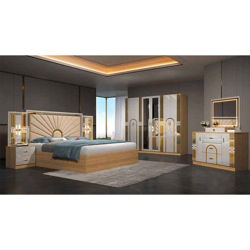 Chambre à coucher 6battants 5pièces beige blanc MC615