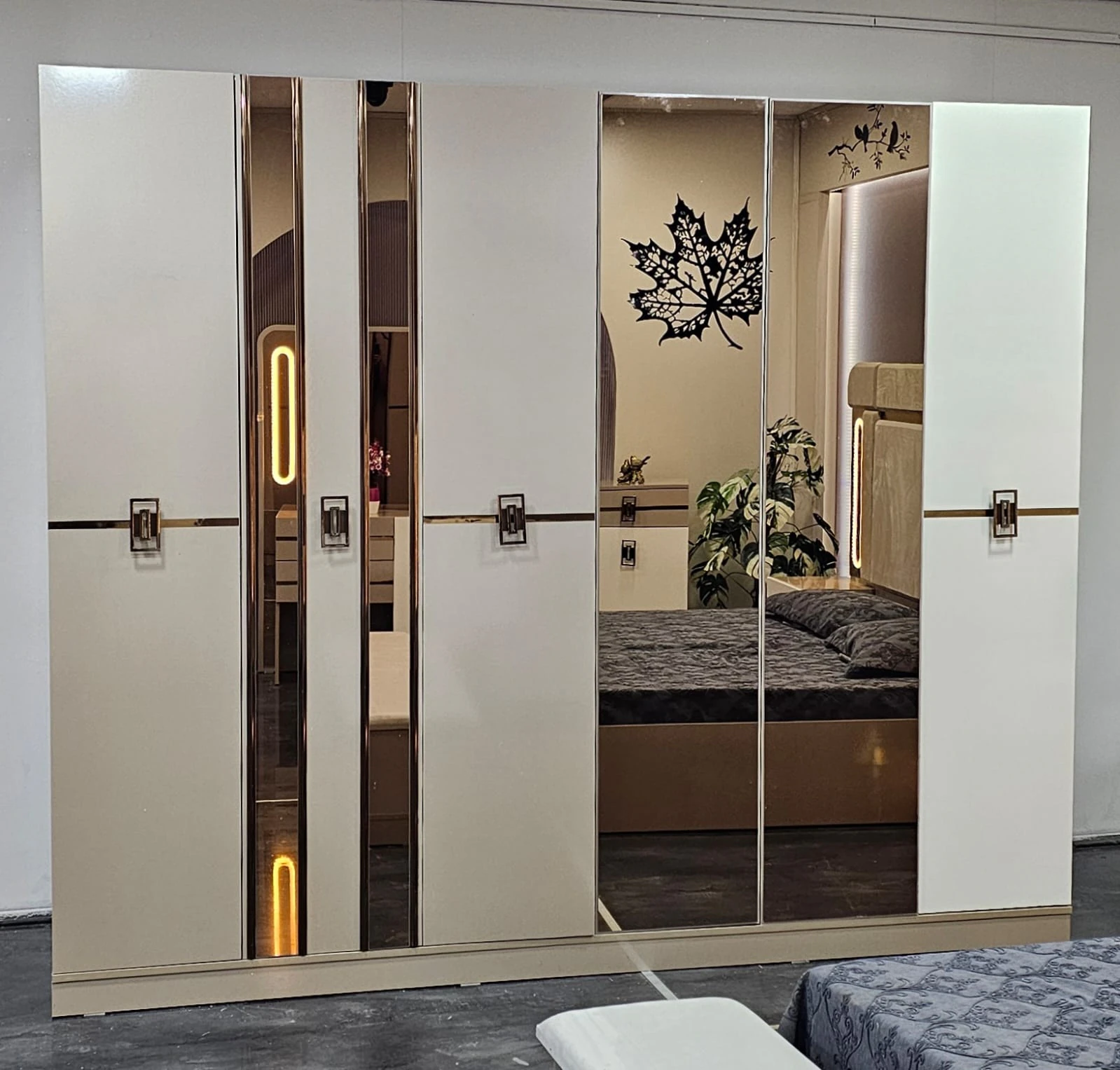 Chambre à coucher armoire 6battants 6pièces lora champagne 5021