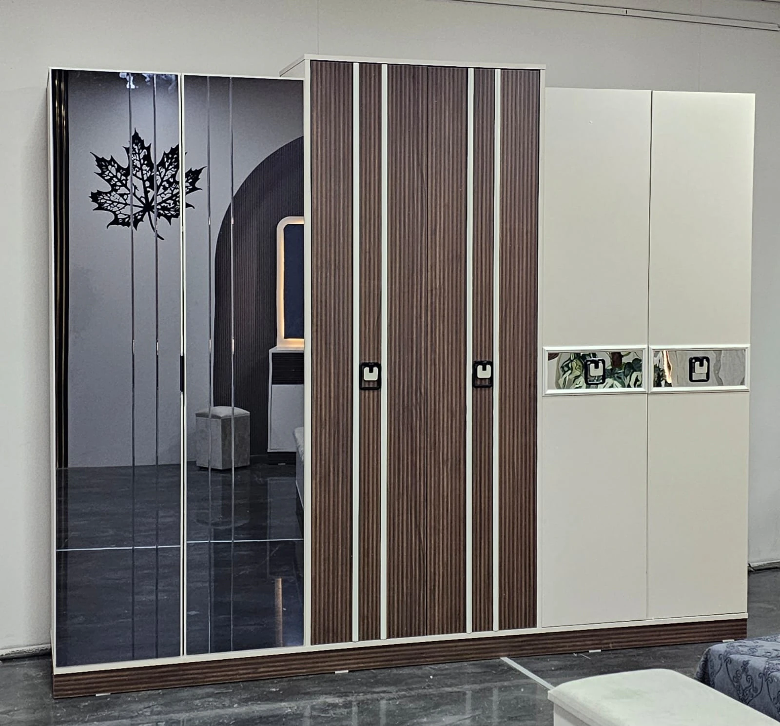 Chambre à coucher armoire 6battants 6pièces marron beige soft 5022