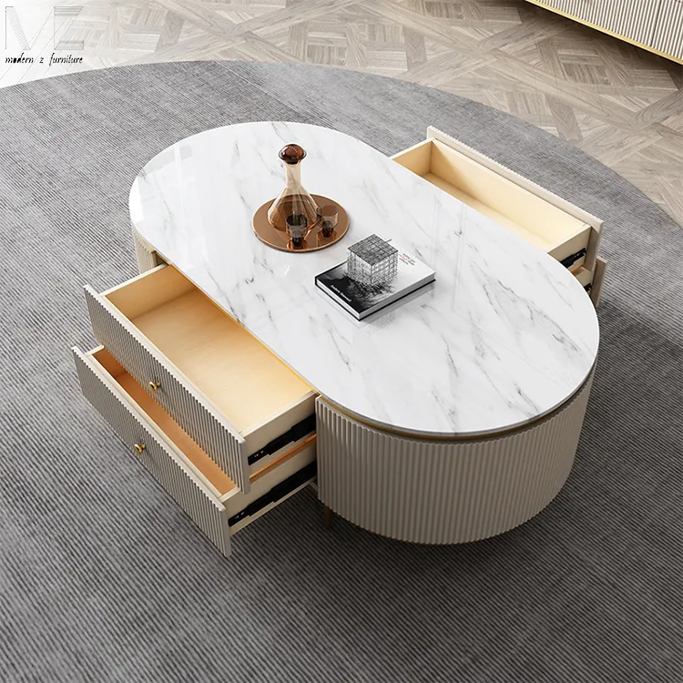 Table téléviseur blanc marbre 200X40X46 TV2032 + table basse 130X70 2032