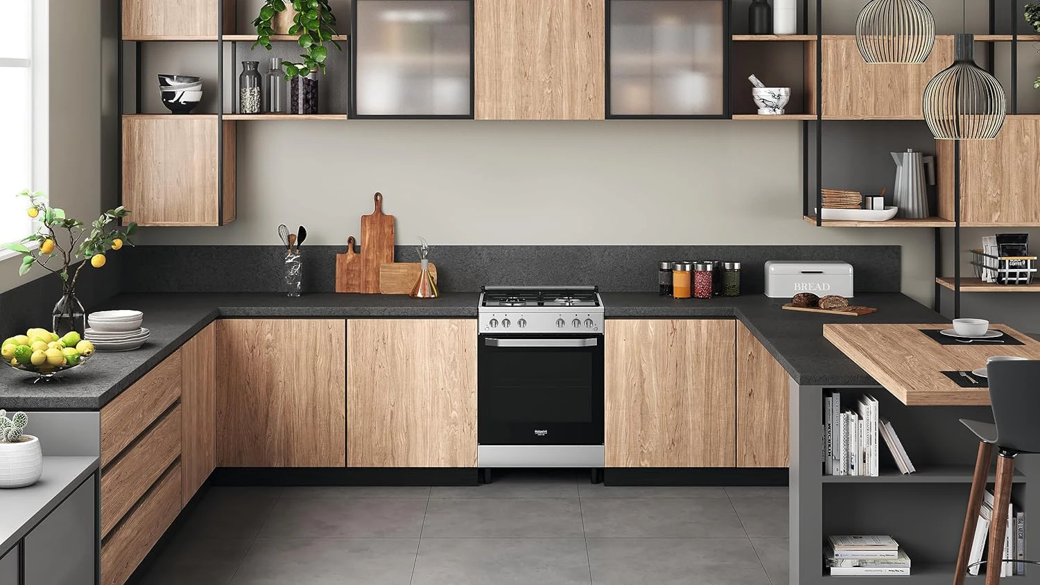Cuisinière hotpoint 4feux à gaz 60X60 four à gaz gris HS67G2PMX/IT/1
