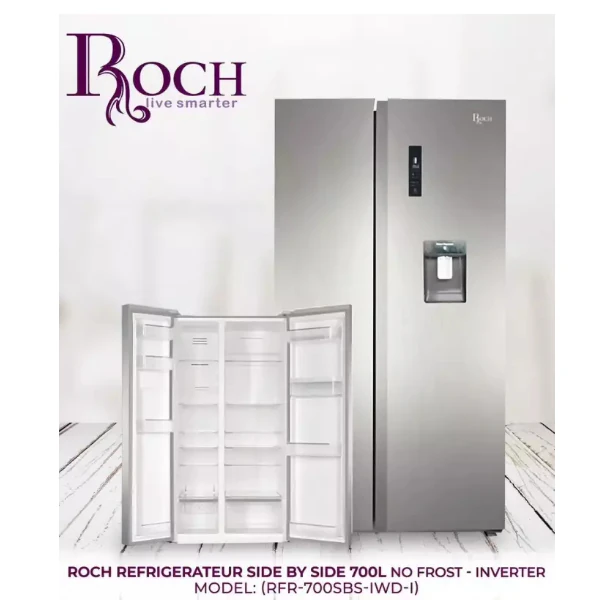 Réfrigérateur Roch side by side 2portes avec fontaine gris RFR700SBSIWD