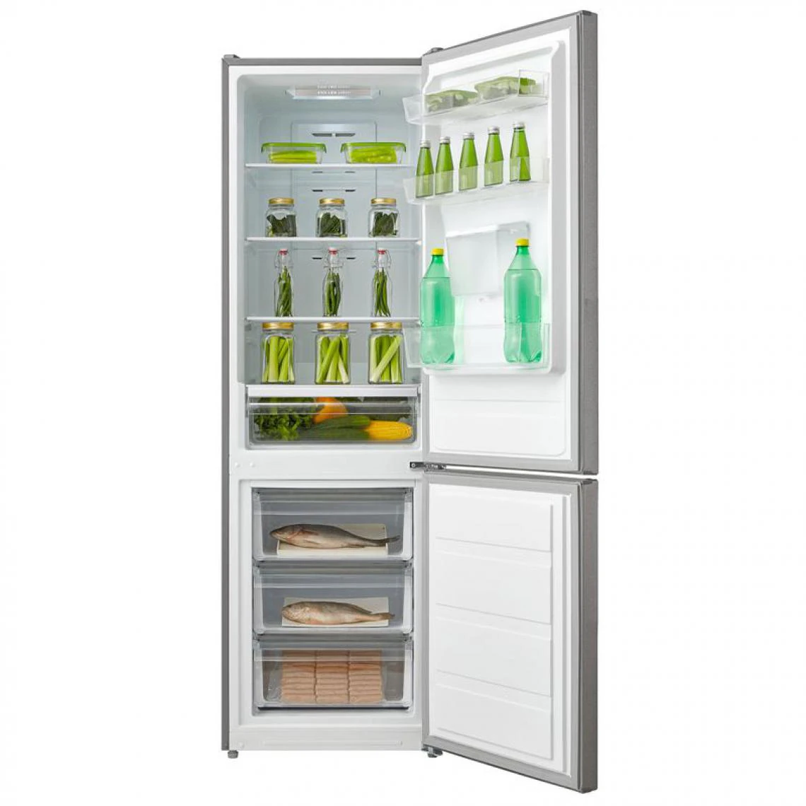 Réfrigérateur Midea combiné 3tiroirs avec dist d’eau gris MRDB424FGF02