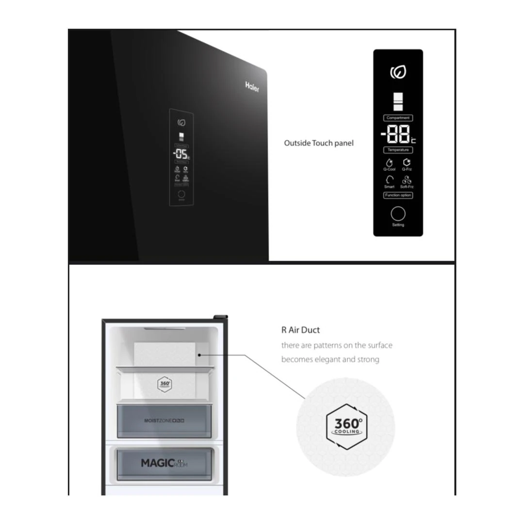 Réfrigérateur Haier combiné 3tiroirs noir HRFIVB298VN