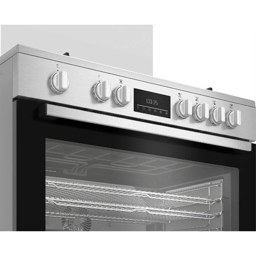 Cuisinière Beko 5feux 90X60 à gaz full option ventilo + four électrique inox BGM11226EX