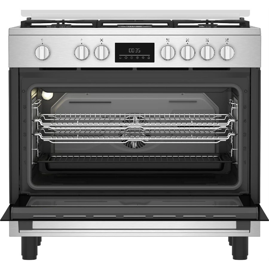 Cuisinière Beko 5feux 90X60 à gaz full option ventilo + four électrique inox BGM11226EX