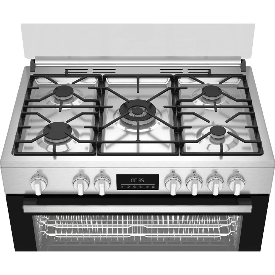 Cuisinière Beko 5feux 90X60 à gaz full option ventilo + four électrique inox BGM11226EX
