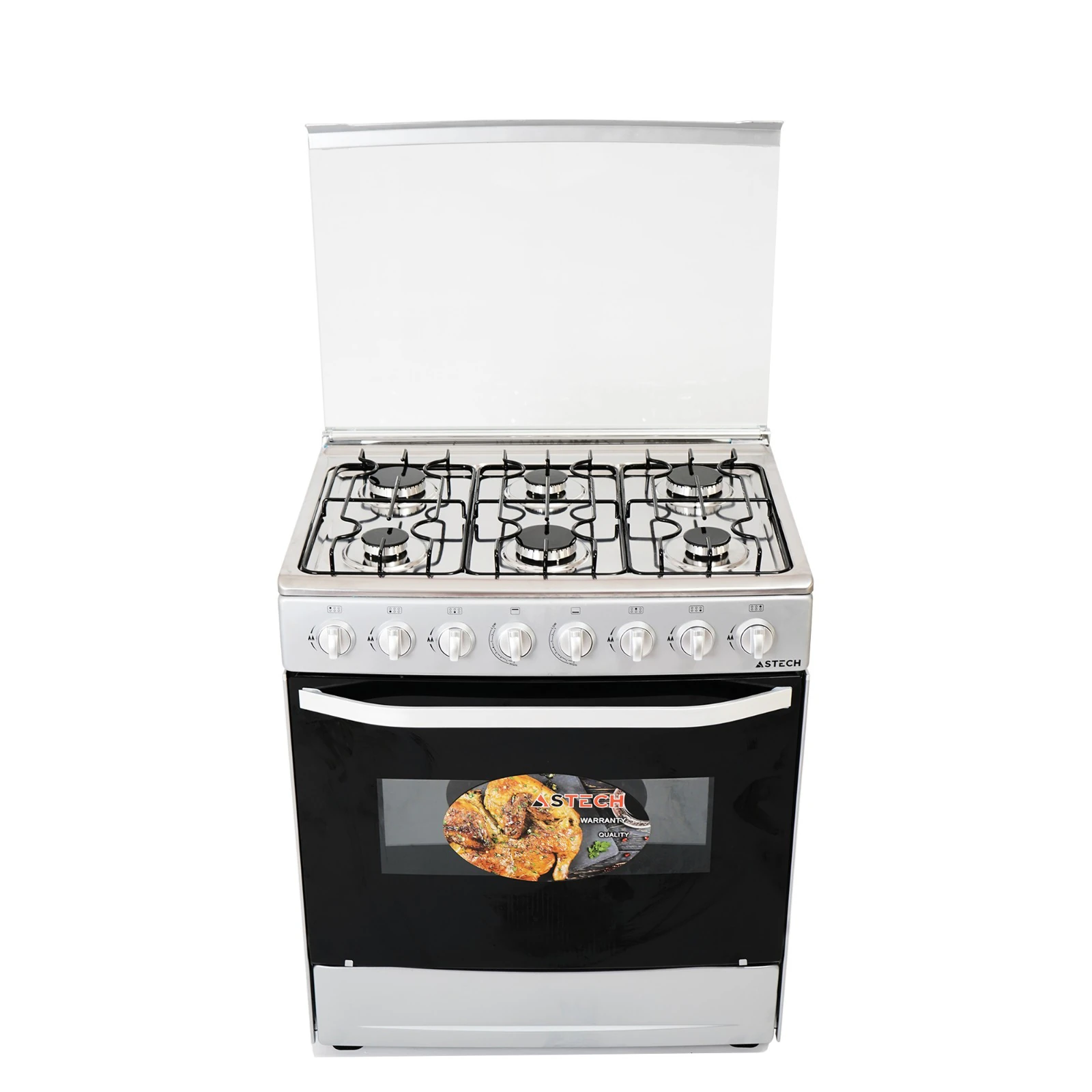 Cuisinière Astech 6feux 80X60 à gaz avec four à gaz inox CIS86MS