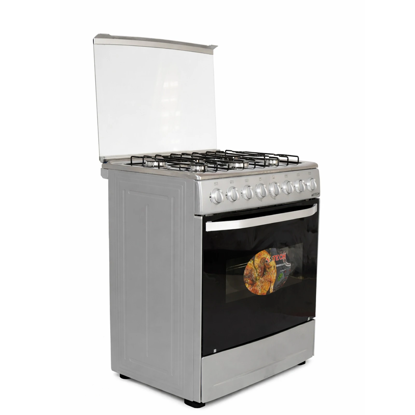 Cuisinière Astech 6feux 80X60 à gaz avec four à gaz inox CIS86MS