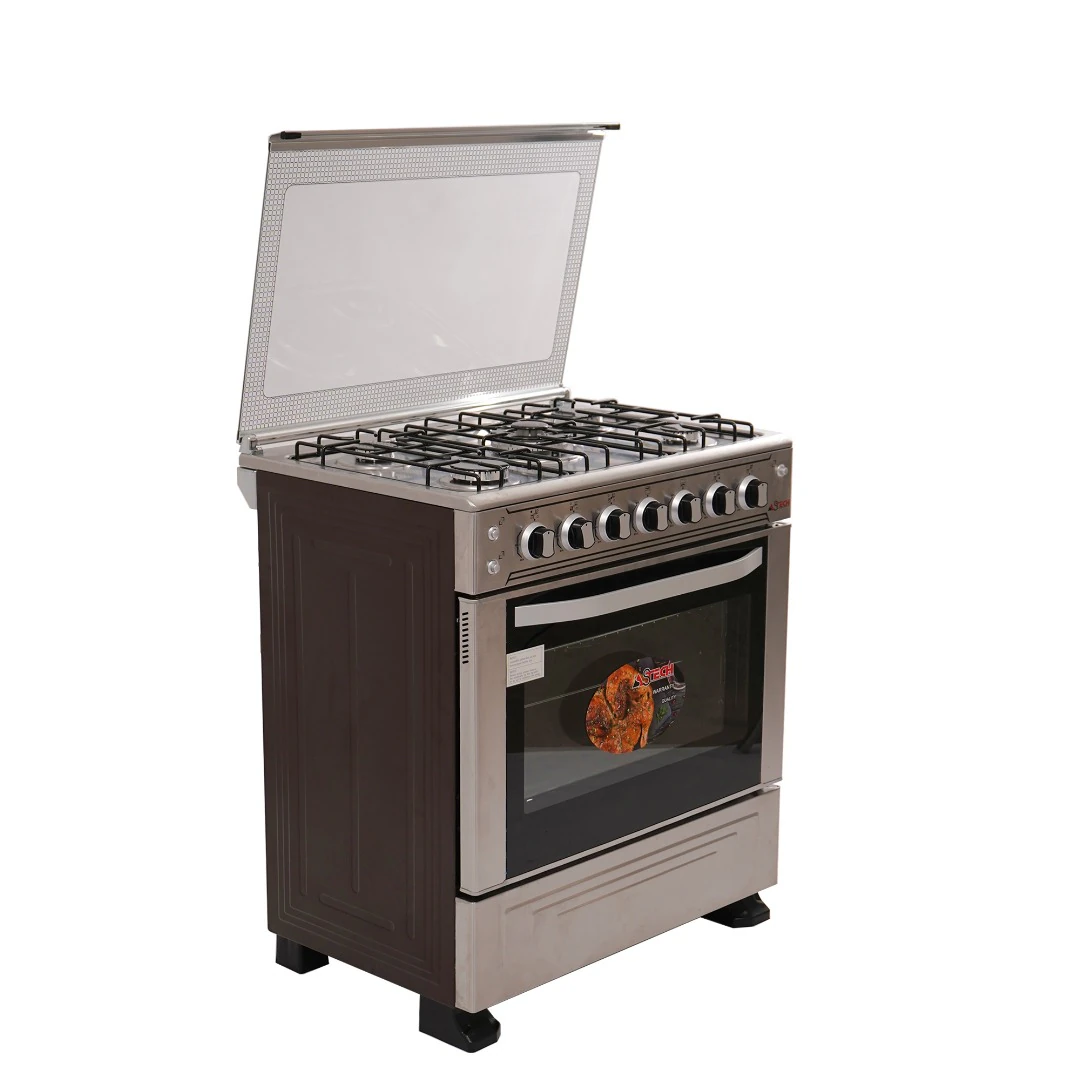 Cuisinière Astech 5feux 80X60 à gaz avec four à gaz full option inox 80MIS