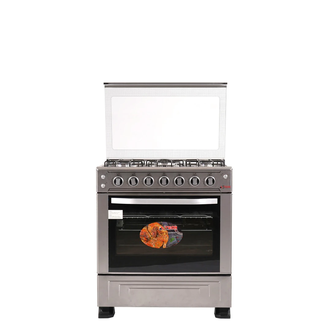 Cuisinière Astech 5feux 80X60 à gaz avec four à gaz full option inox 80MIS