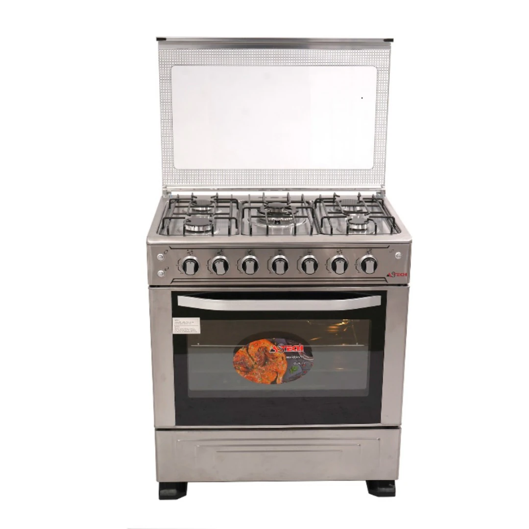 Cuisinière Astech 5feux 80X60 à gaz avec four à gaz full option inox 80MIS